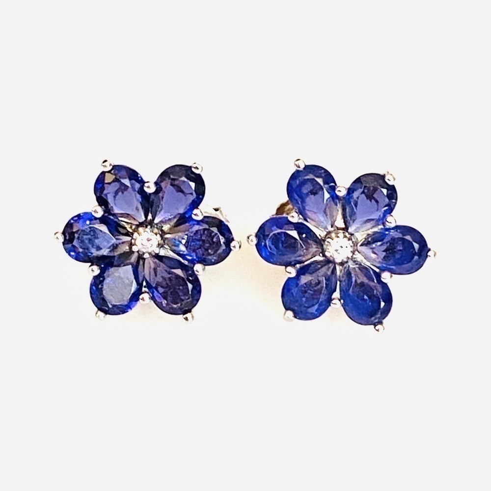 925 Sterling Silver Flower Crystal Earrings